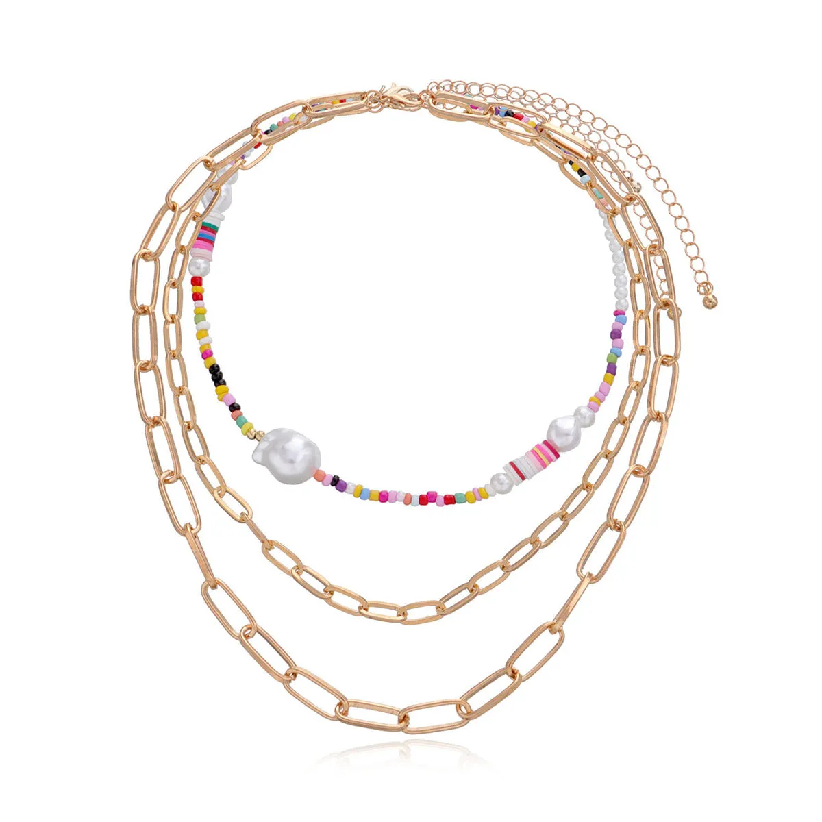 Pearl & Multicolor Howlite Polymer Clay 18K Gold-Plated Layered Necklace