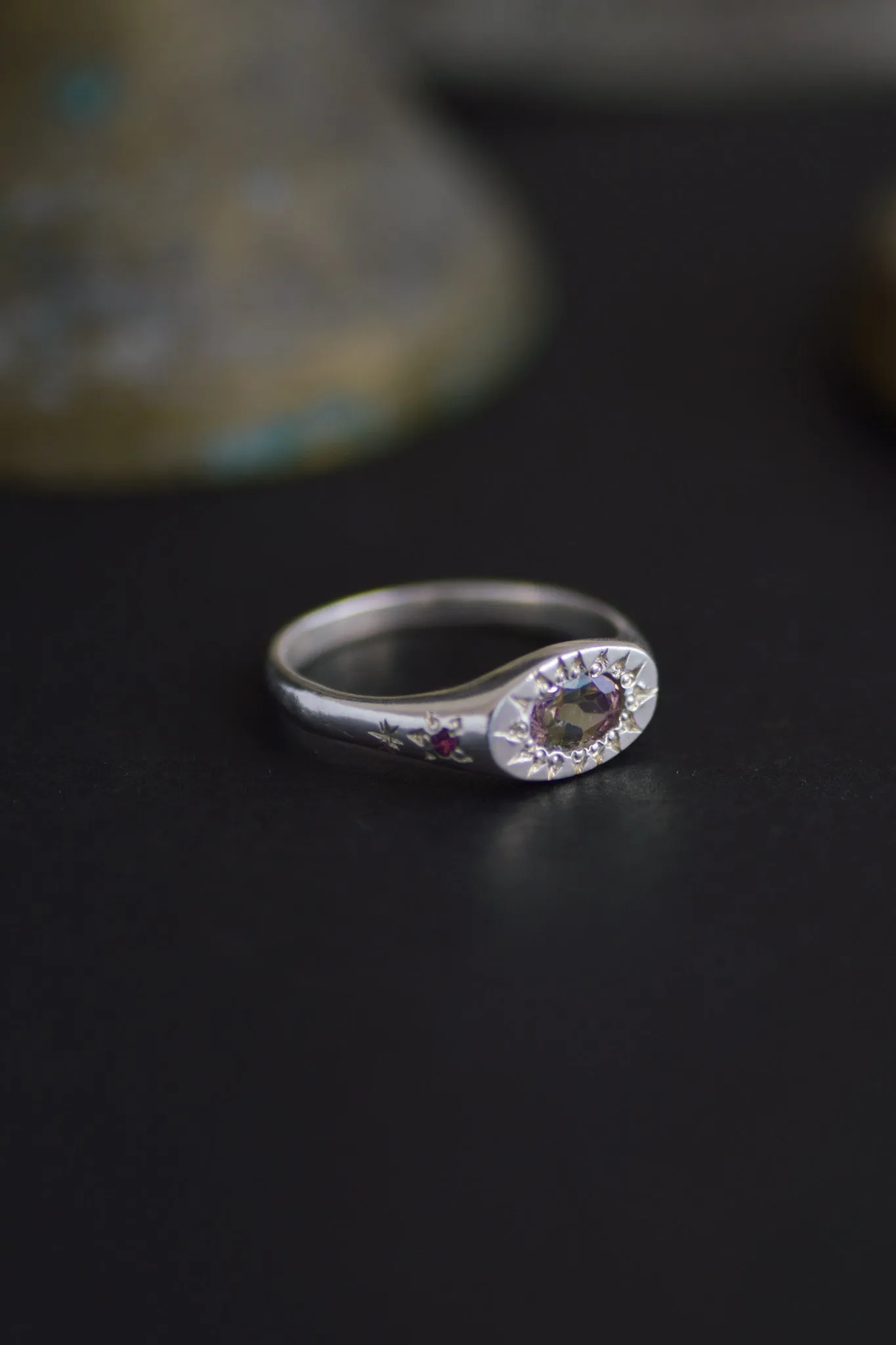 Penny Watermelon Tourmaline Silver Signet RIng