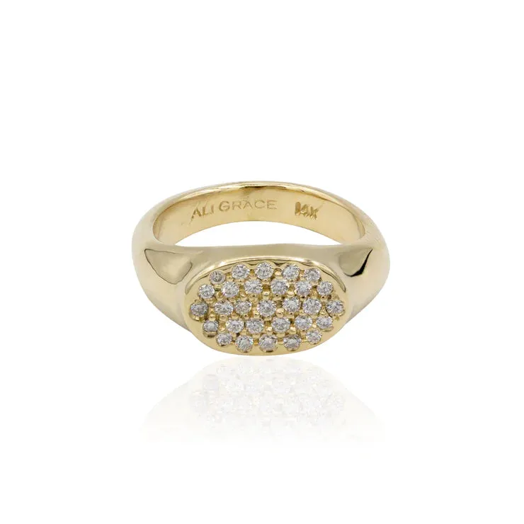Petite Gold Signet Ring With Pavé Diamonds