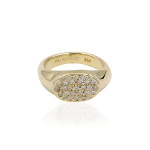 Petite Gold Signet Ring With Pavé Diamonds