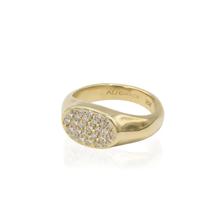 Petite Gold Signet Ring With Pavé Diamonds