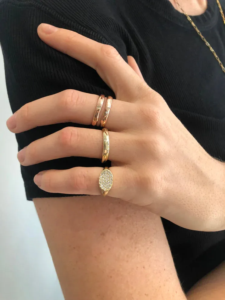 Petite Gold Signet Ring With Pavé Diamonds
