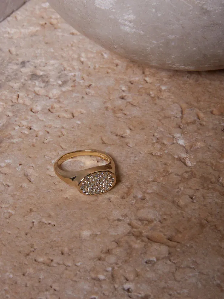 Petite Gold Signet Ring With Pavé Diamonds