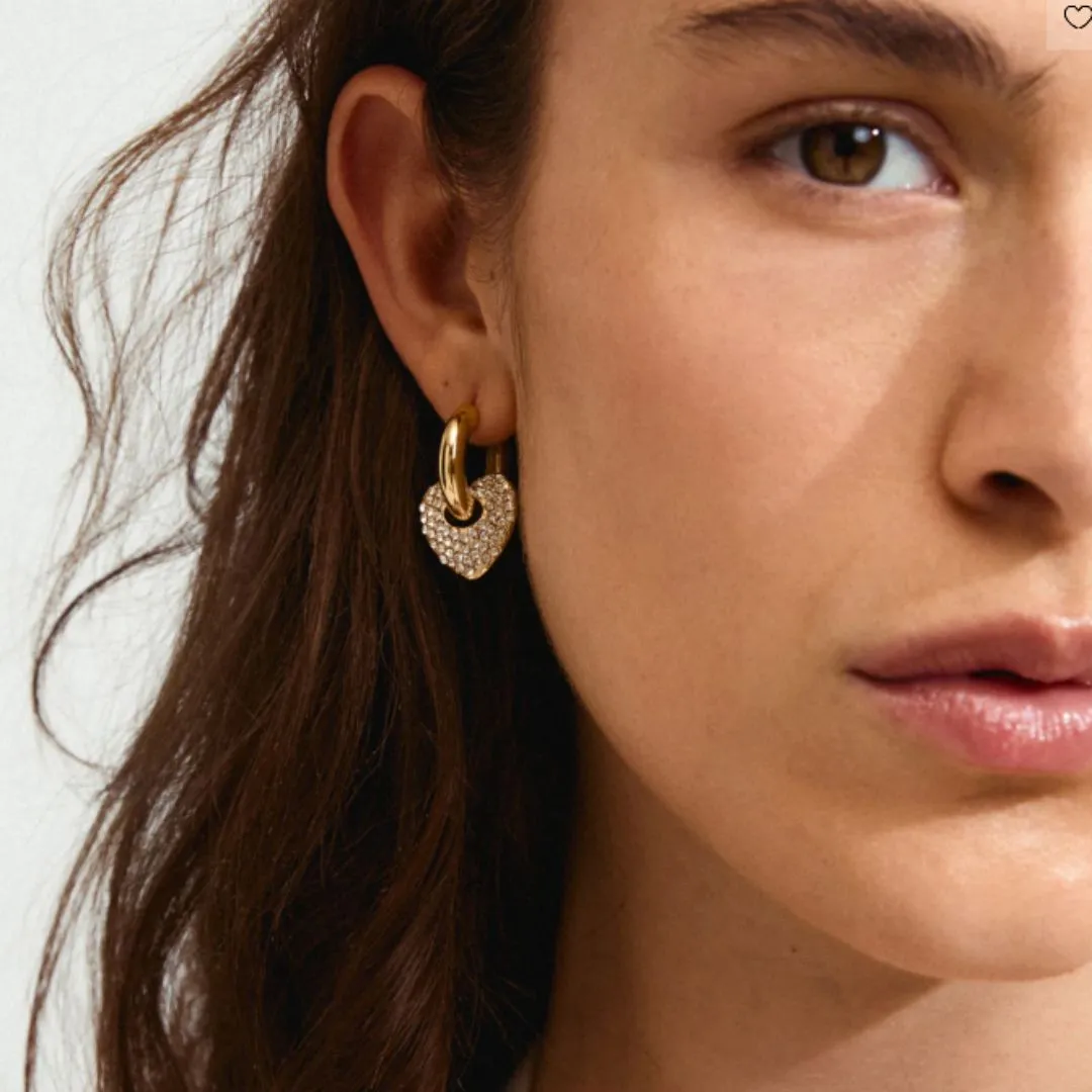 Pilgrim Dune Gold Crystal Heart Hoop Earrings