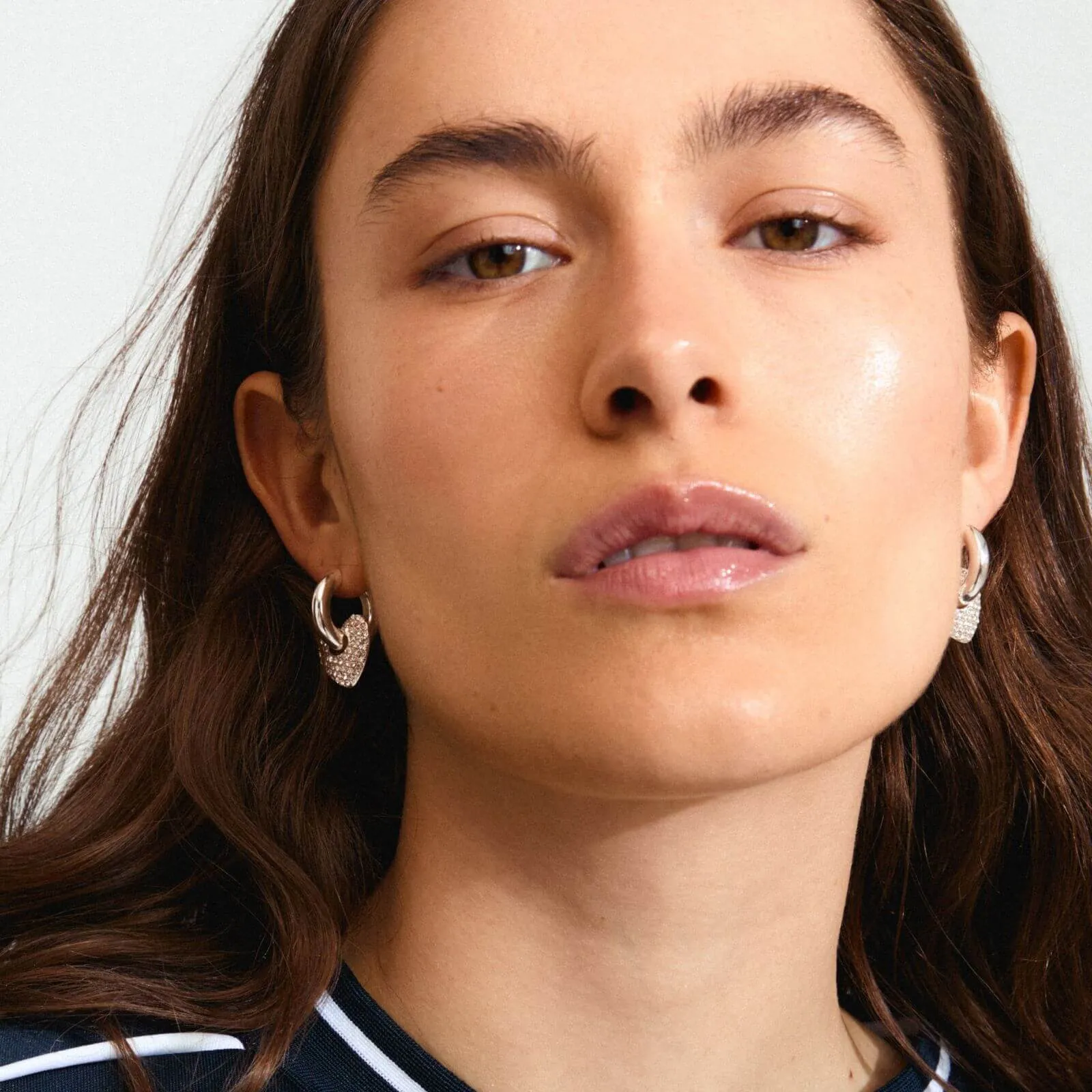 Pilgrim Dune Silver Crystal Heart Hoop Earrings