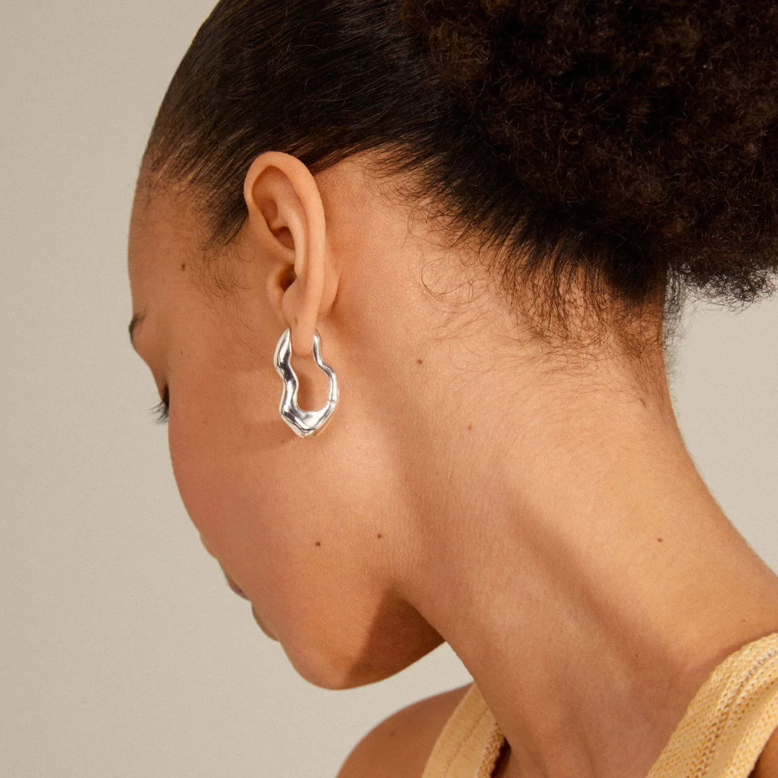 Pilgrim Wave Silver Large Chunky Hoop Earrings
