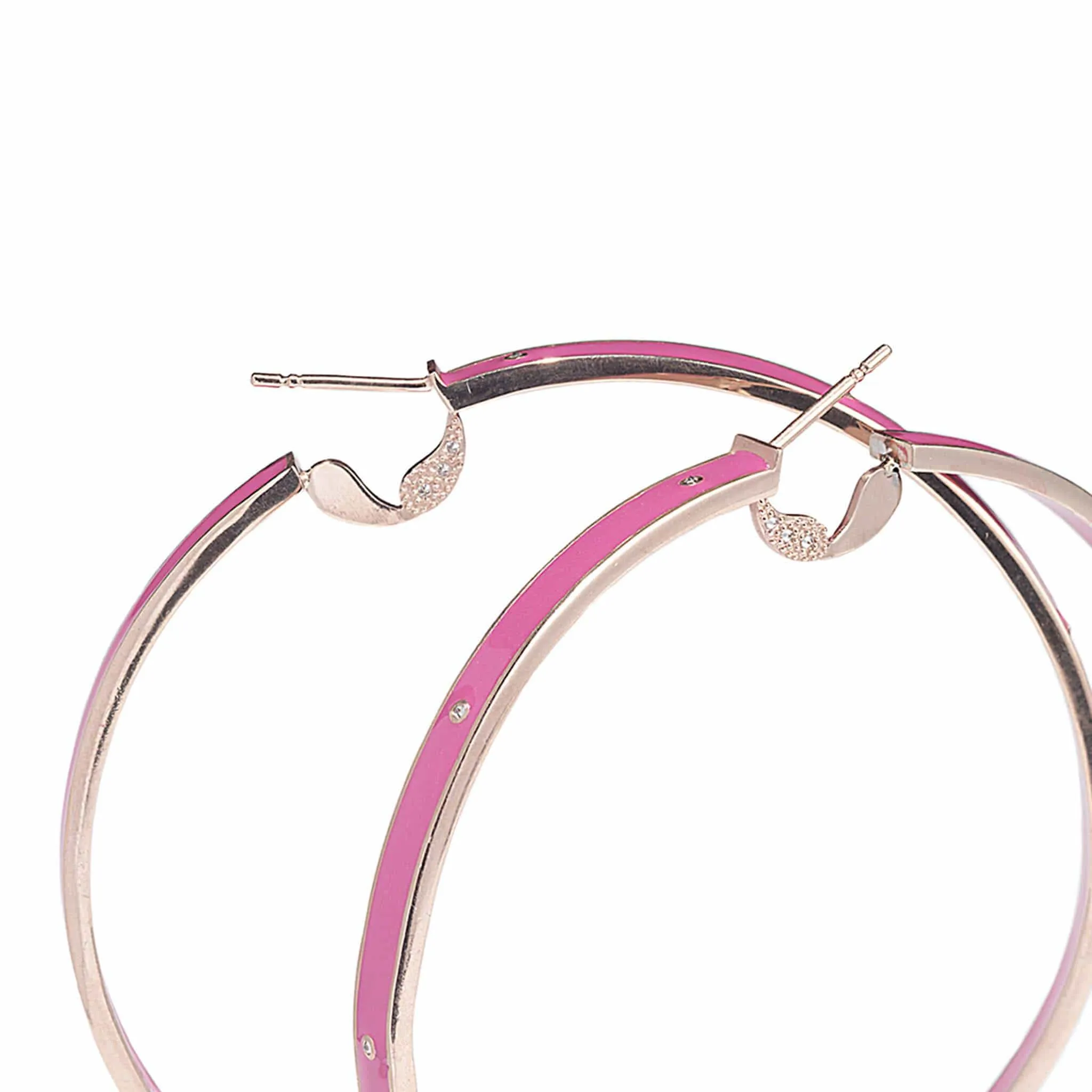 PINK ENAMEL SILVER HOOPS