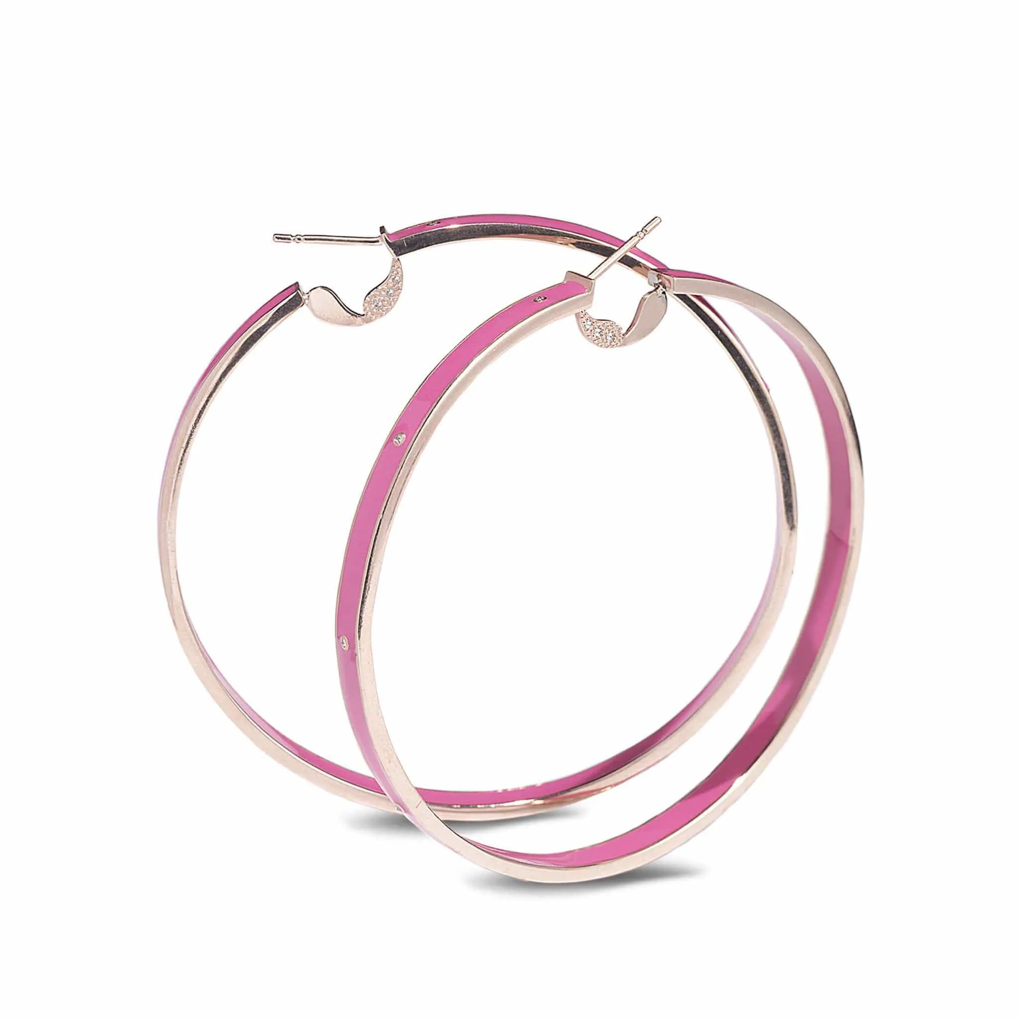PINK ENAMEL SILVER HOOPS