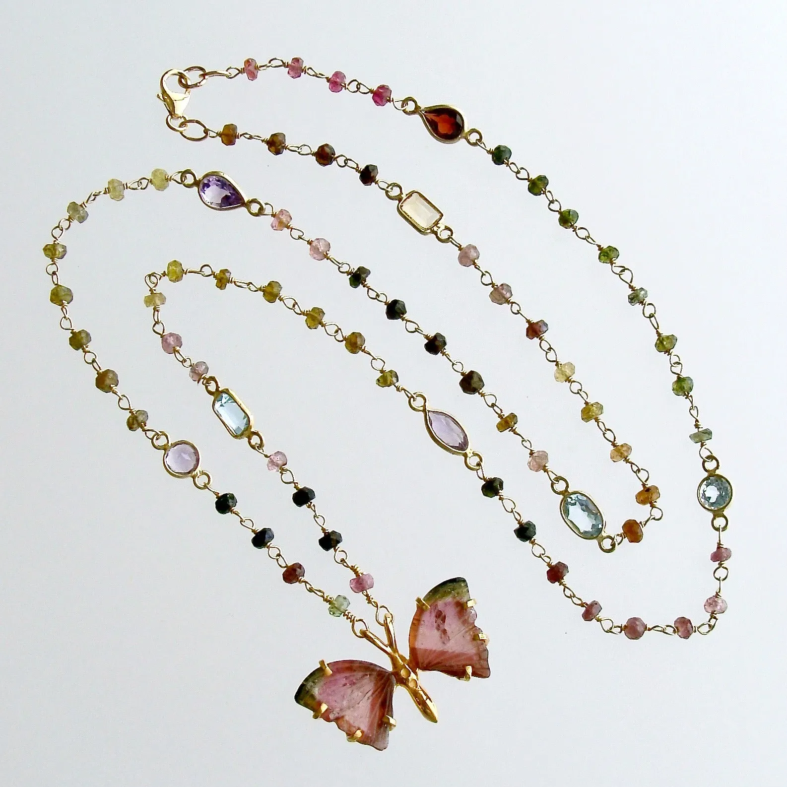Pink Green Watermelon Tourmaline Butterfly Necklace - Papillon XX Necklace