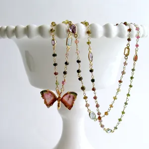 Pink Green Watermelon Tourmaline Butterfly Necklace - Papillon XX Necklace