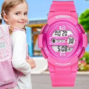 POPART Children Watches 7-Colored Back Light 50m Waterproof Girls Fashion Sport Child Clock LED Digital Watch For Kids Pink 2018