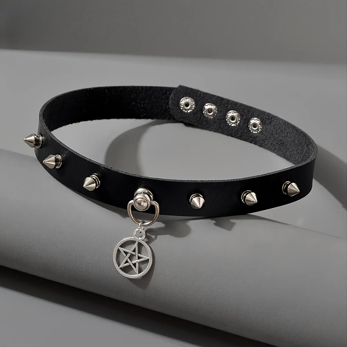 Punk Goth Star Leather Collar Choker Necklace
