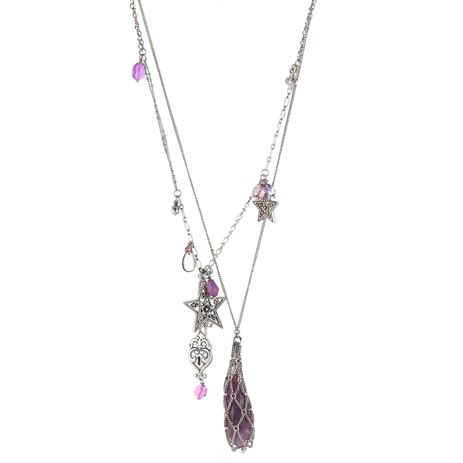 PURPLE STONE CHARM LAYER  NECKLACES #193PP1301 (2B1)