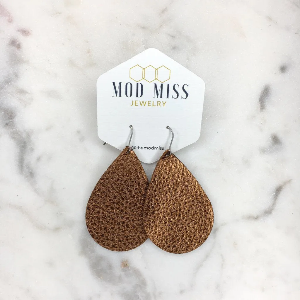 "Penny" Metallic Brown Chunky Teardrop Earrings