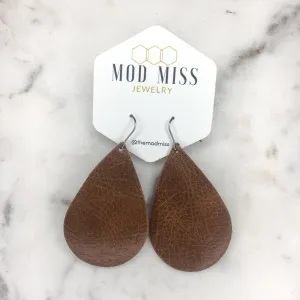 "River" Worn Brown Leather Teardrop Earrings