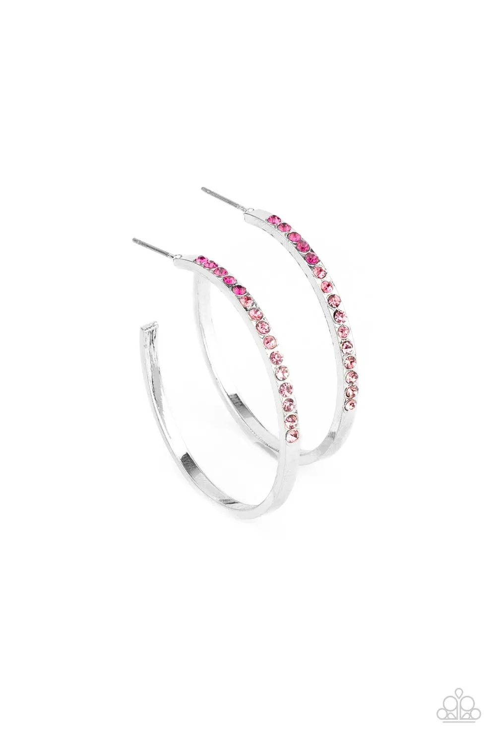 "Somewhere Over the Ombre" Silver Metal & Pink Ombre Hoop Earrings