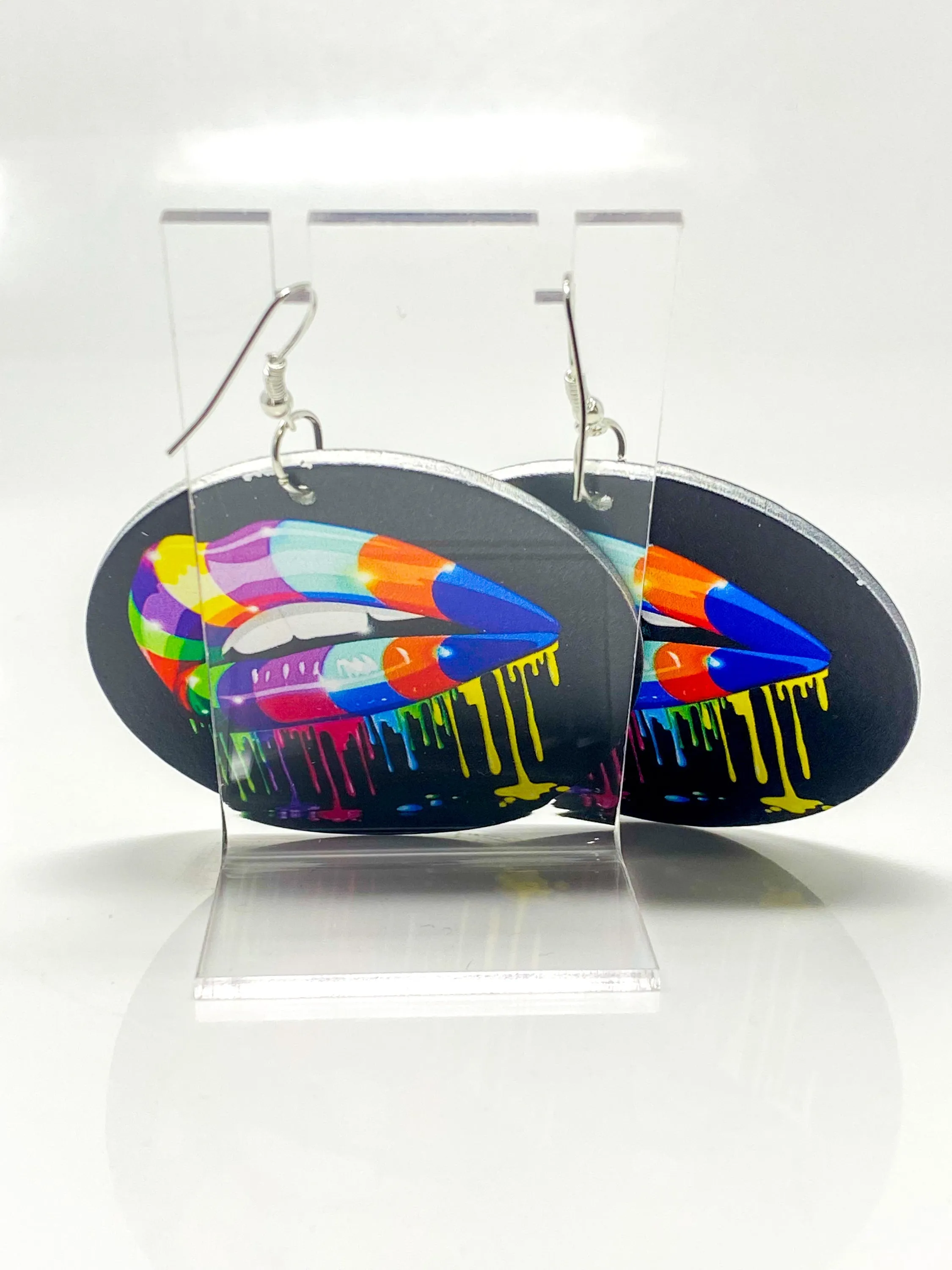 Rainbow Hoop Drop Earrings - Statement Fashion Jewelry, 2.25-inch Diameter, Handmade Wood Material, Nickel-Free Ear Hooks, Lifetime Warranty