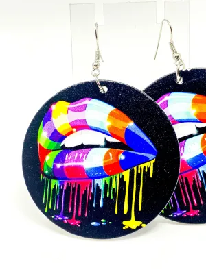 Rainbow Hoop Drop Earrings - Statement Fashion Jewelry, 2.25-inch Diameter, Handmade Wood Material, Nickel-Free Ear Hooks, Lifetime Warranty
