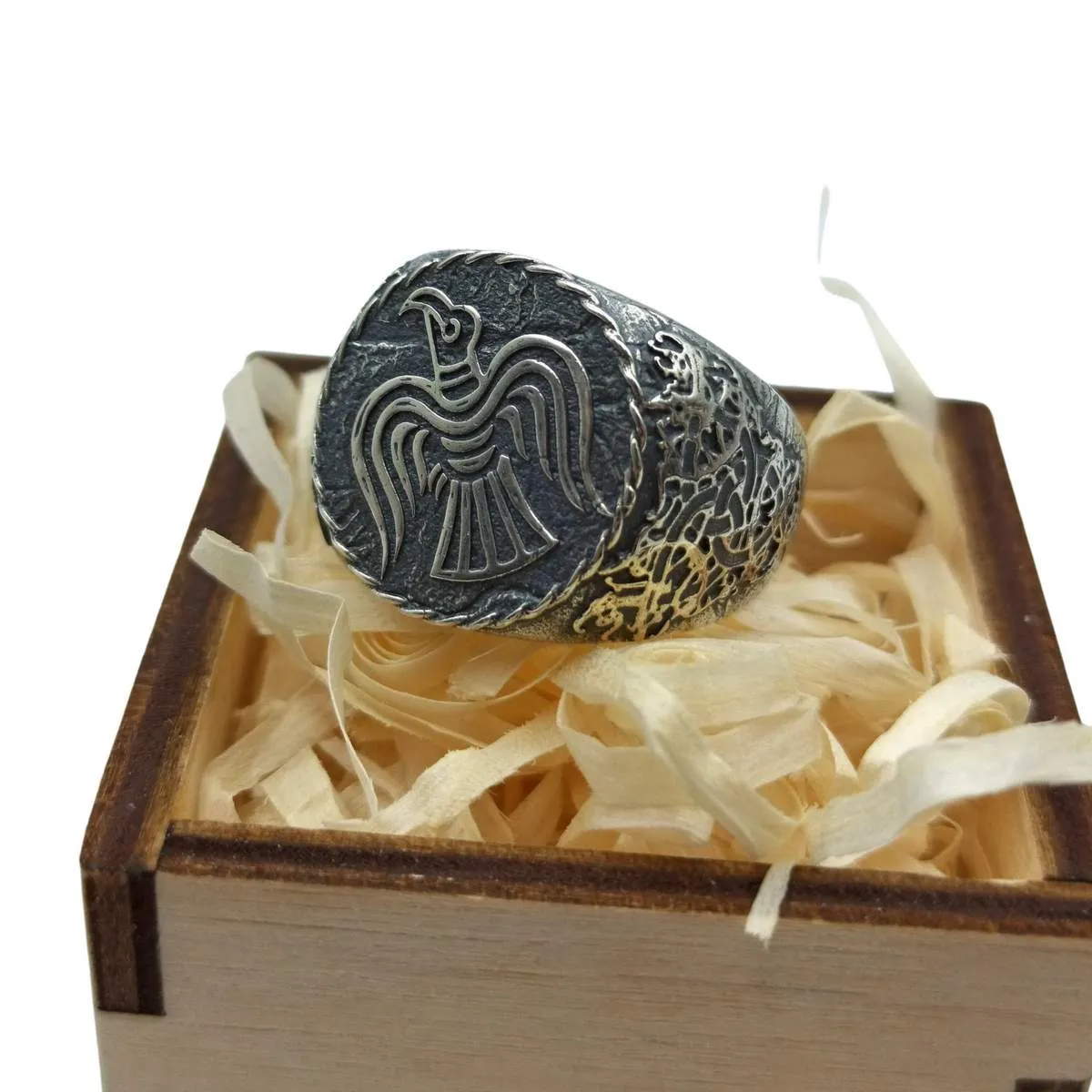 Raven banner silver signet ring