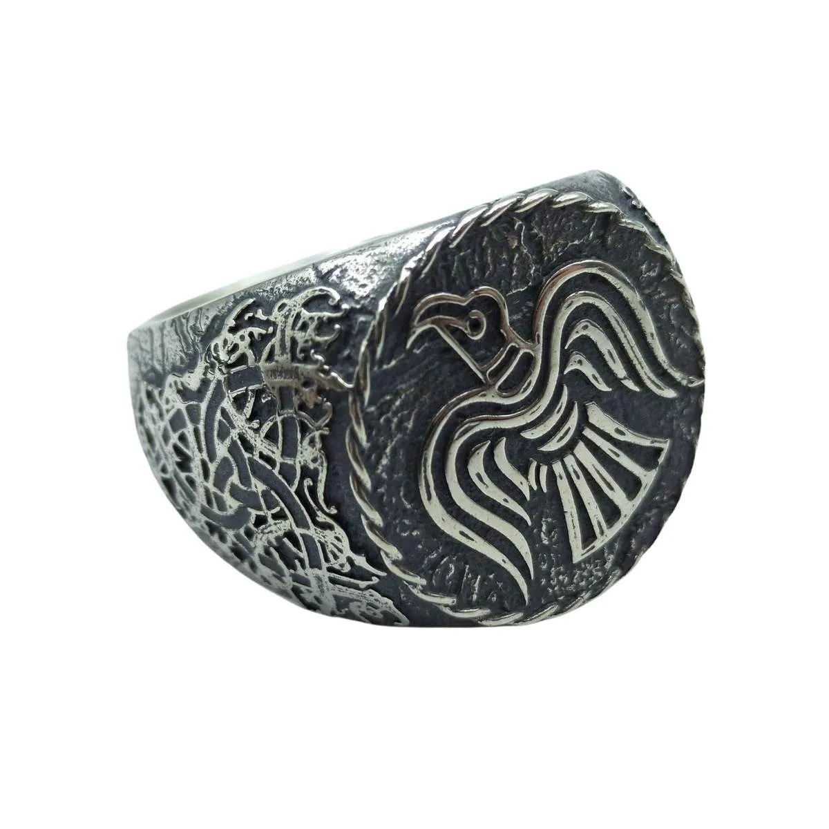 Raven banner silver signet ring