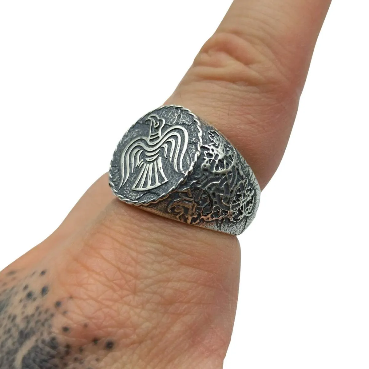 Raven banner silver signet ring