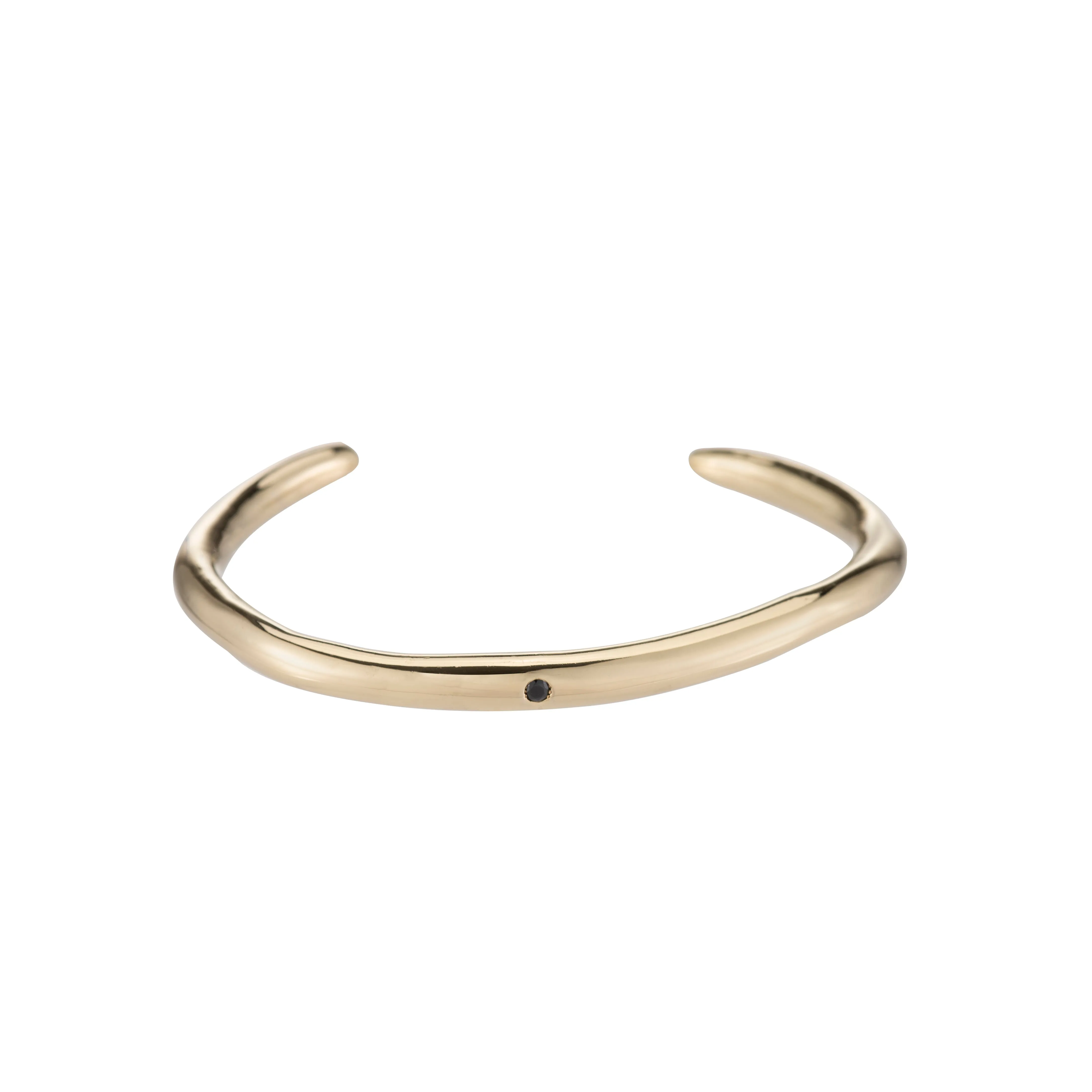 Raw Thin Cuff with Black Onyx - 14K Gold Plated