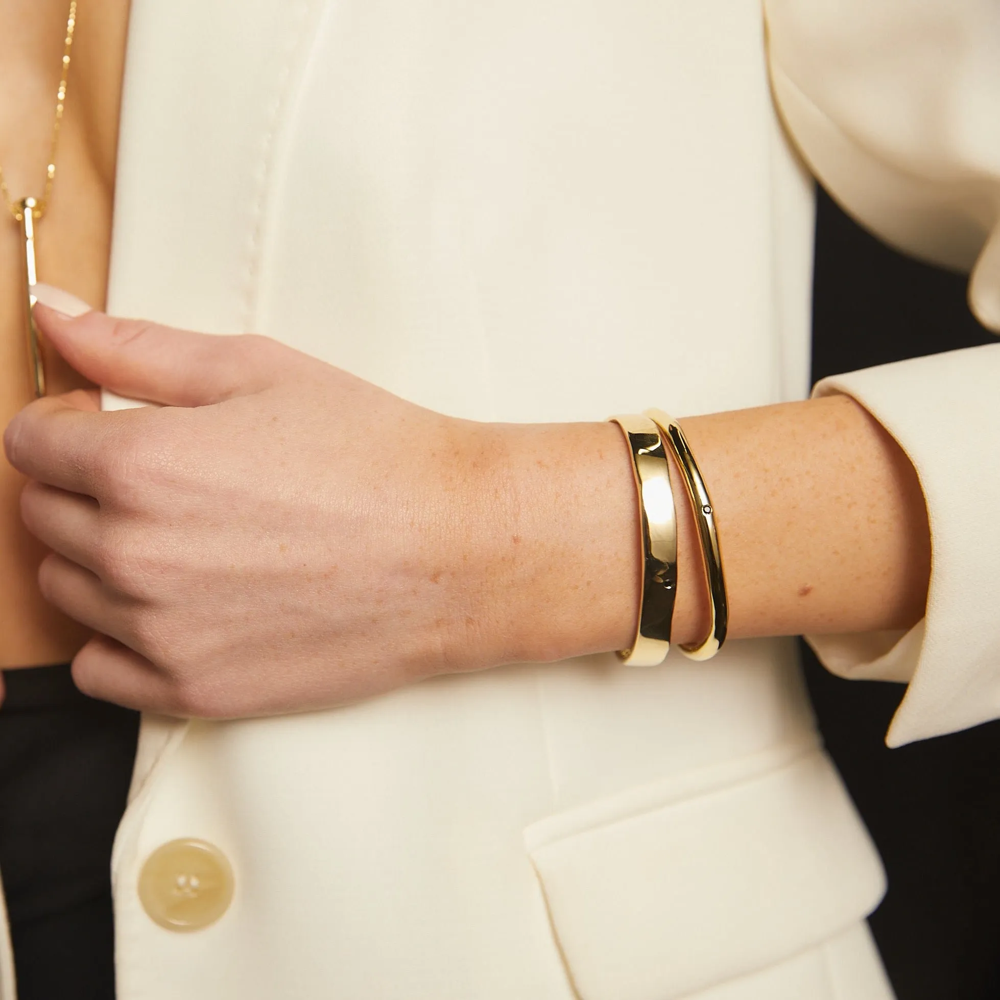Raw Thin Cuff with Black Onyx - 14K Gold Plated