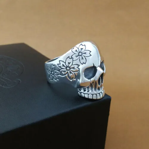 Real Solid 925 Sterling Silver Rings Skeletons Skulls Flowers Punk Jewelry Size 9 10