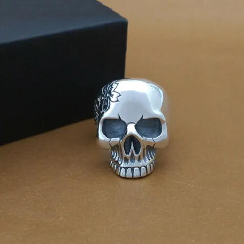 Real Solid 925 Sterling Silver Rings Skeletons Skulls Flowers Punk Jewelry Size 9 10
