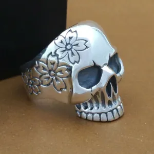 Real Solid 925 Sterling Silver Rings Skeletons Skulls Flowers Punk Jewelry Size 9 10