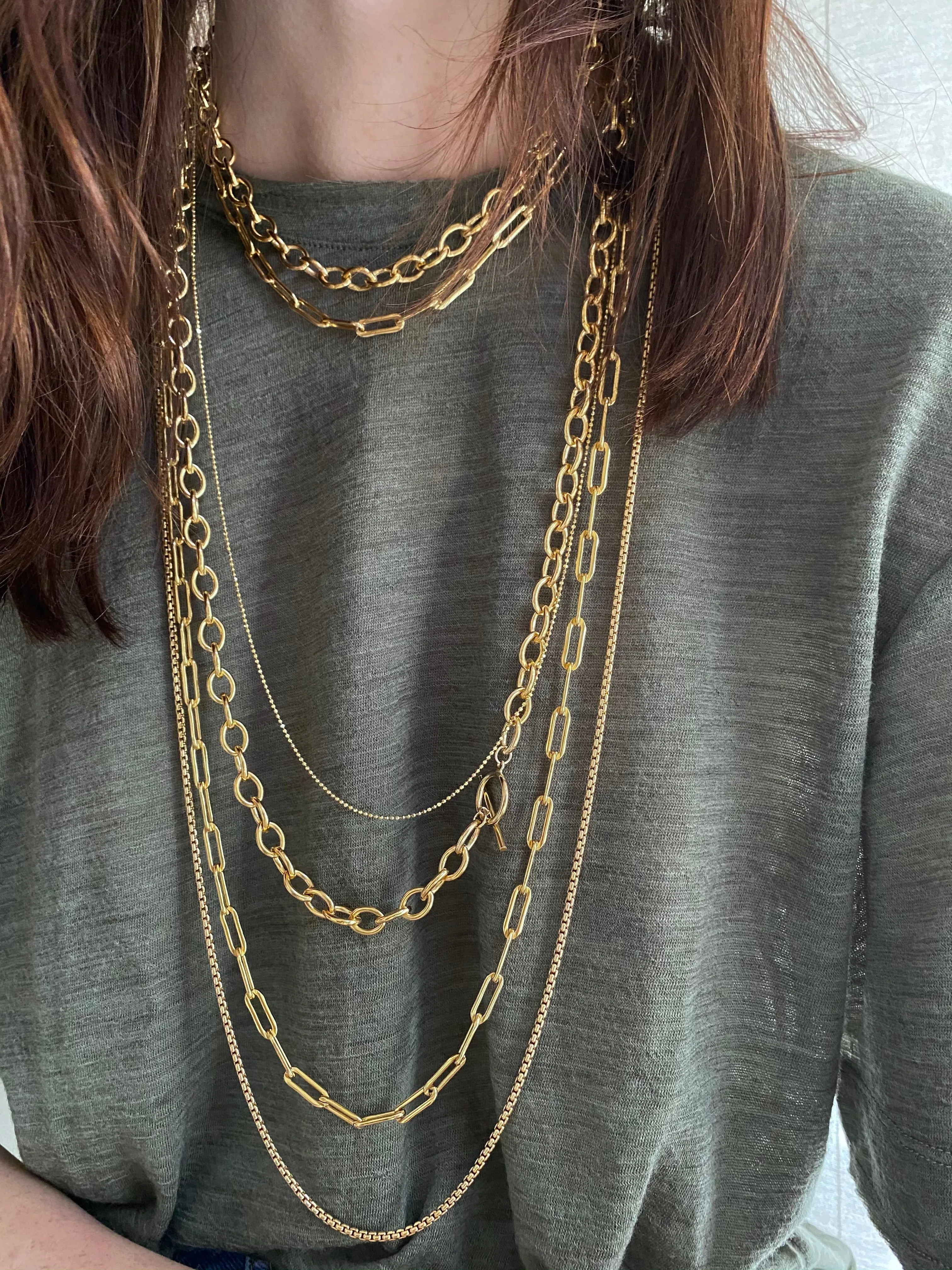 Rectangle Link Chain Choker - Gold