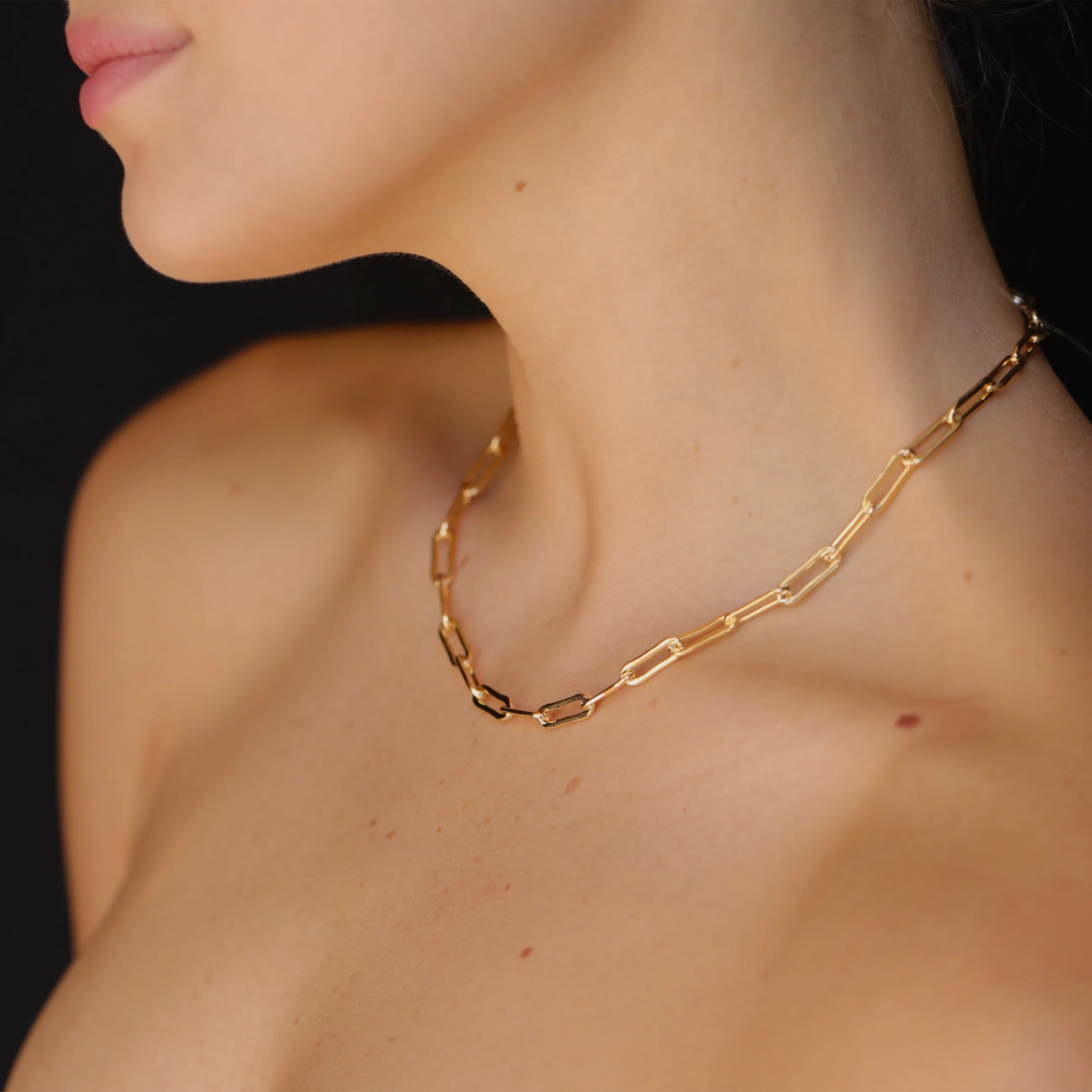 Rectangle Link Chain Choker - Gold