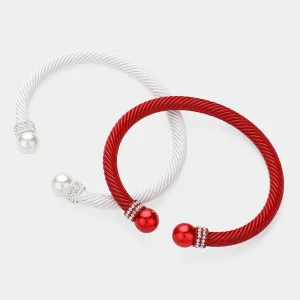 Red and White Cuff Bracelets