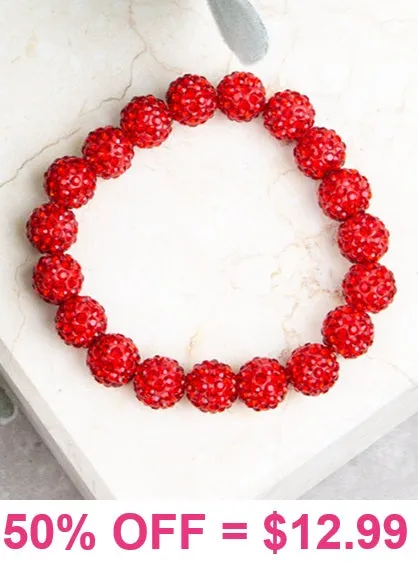 Red Bling Rhinestone Beaded Stretch Bracelet