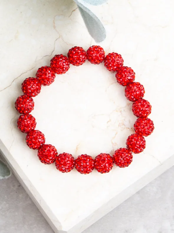 Red Bling Rhinestone Beaded Stretch Bracelet