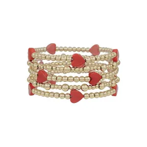 Red Hearts Beaded Bracelet Set
