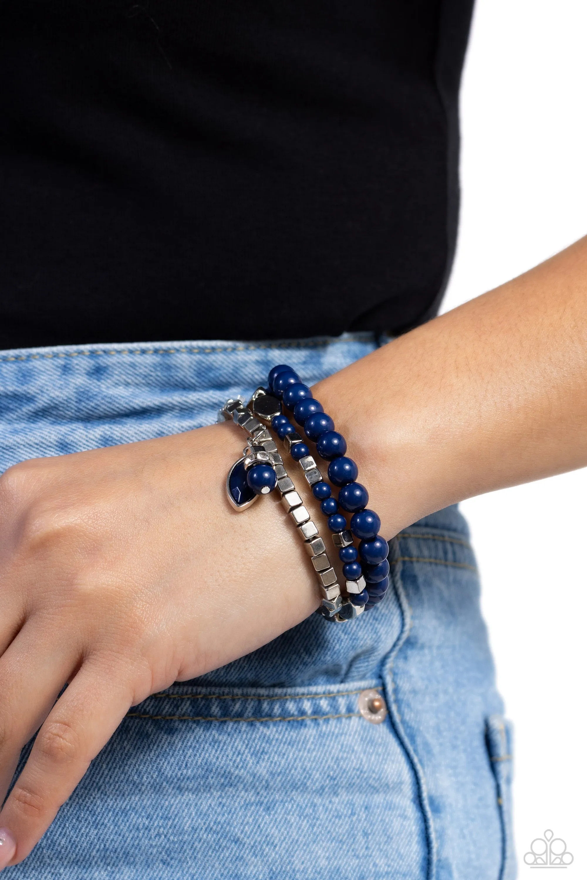 Redefined Romance - Blue - Beaded Paparazzi Stretchy Bracelet