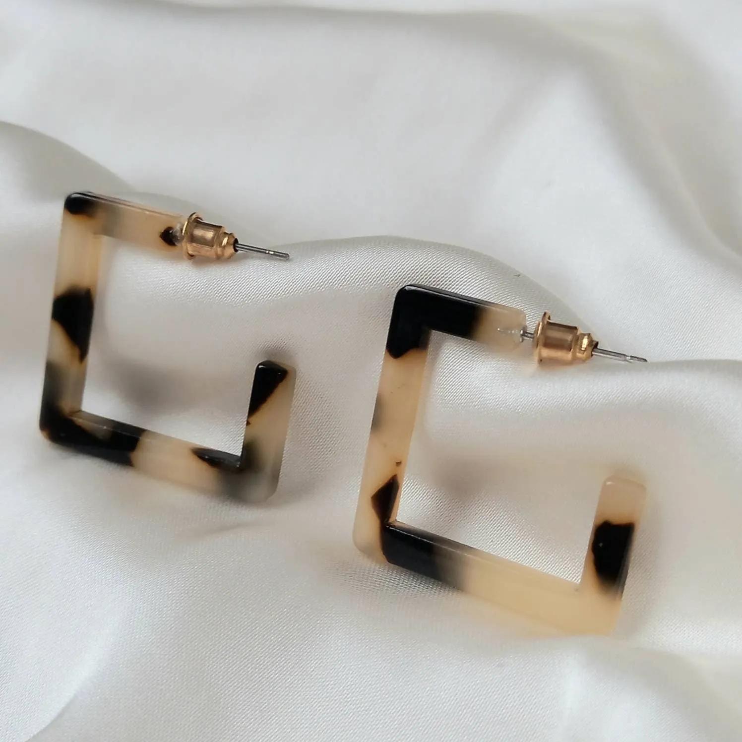 Resin Square Hoop Earrings -  Leopard Print Hoop, Everyday, Lightweight, Abstract Earrings, Unique Earrings,Gold Jewellery,Gold Earrings