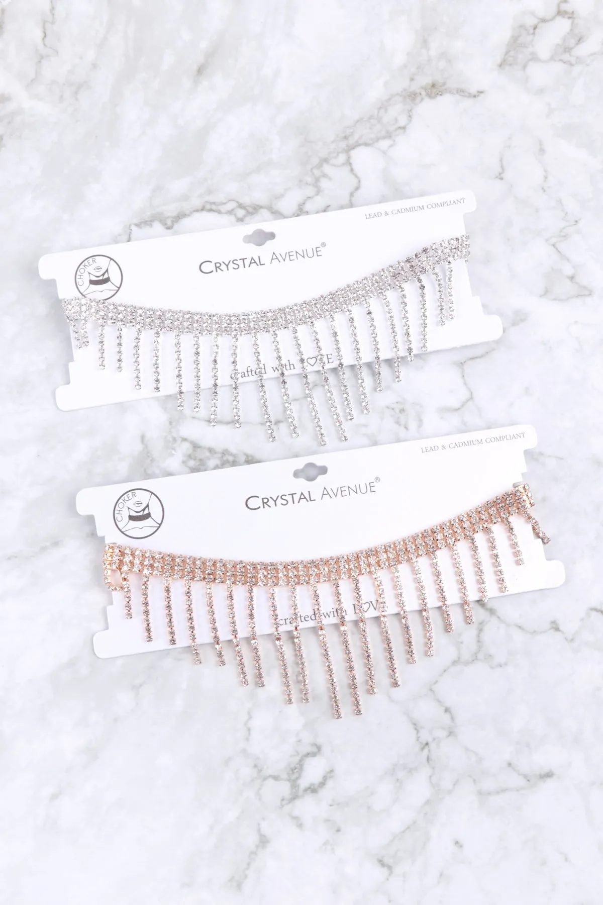 RHINESTONE FRINGE DANGLE CHOKER NECKLACE
