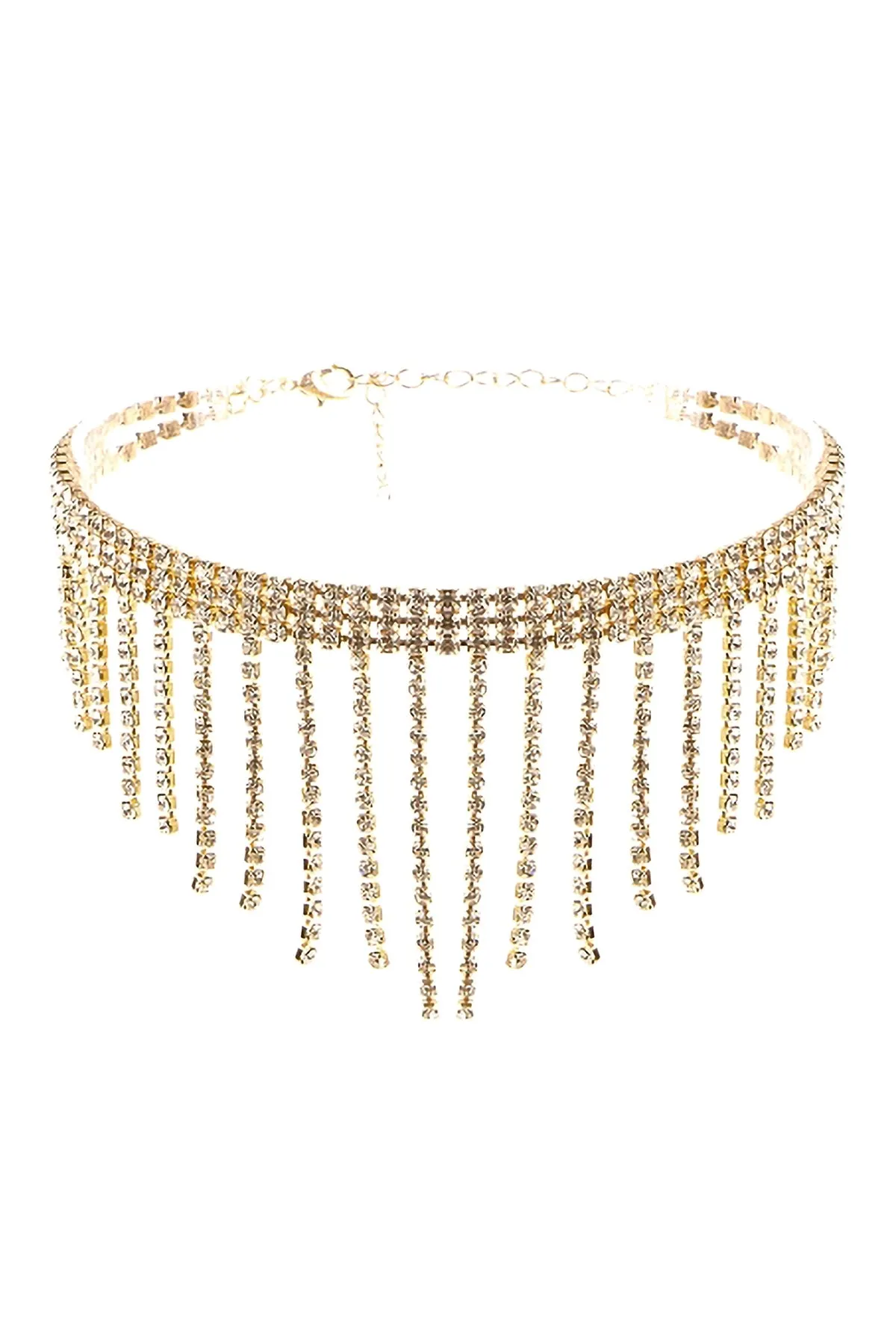 RHINESTONE FRINGE DANGLE CHOKER NECKLACE