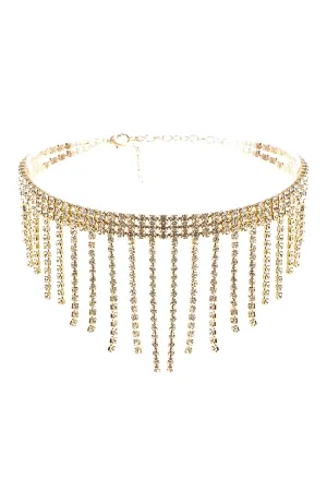 RHINESTONE FRINGE DANGLE CHOKER NECKLACE