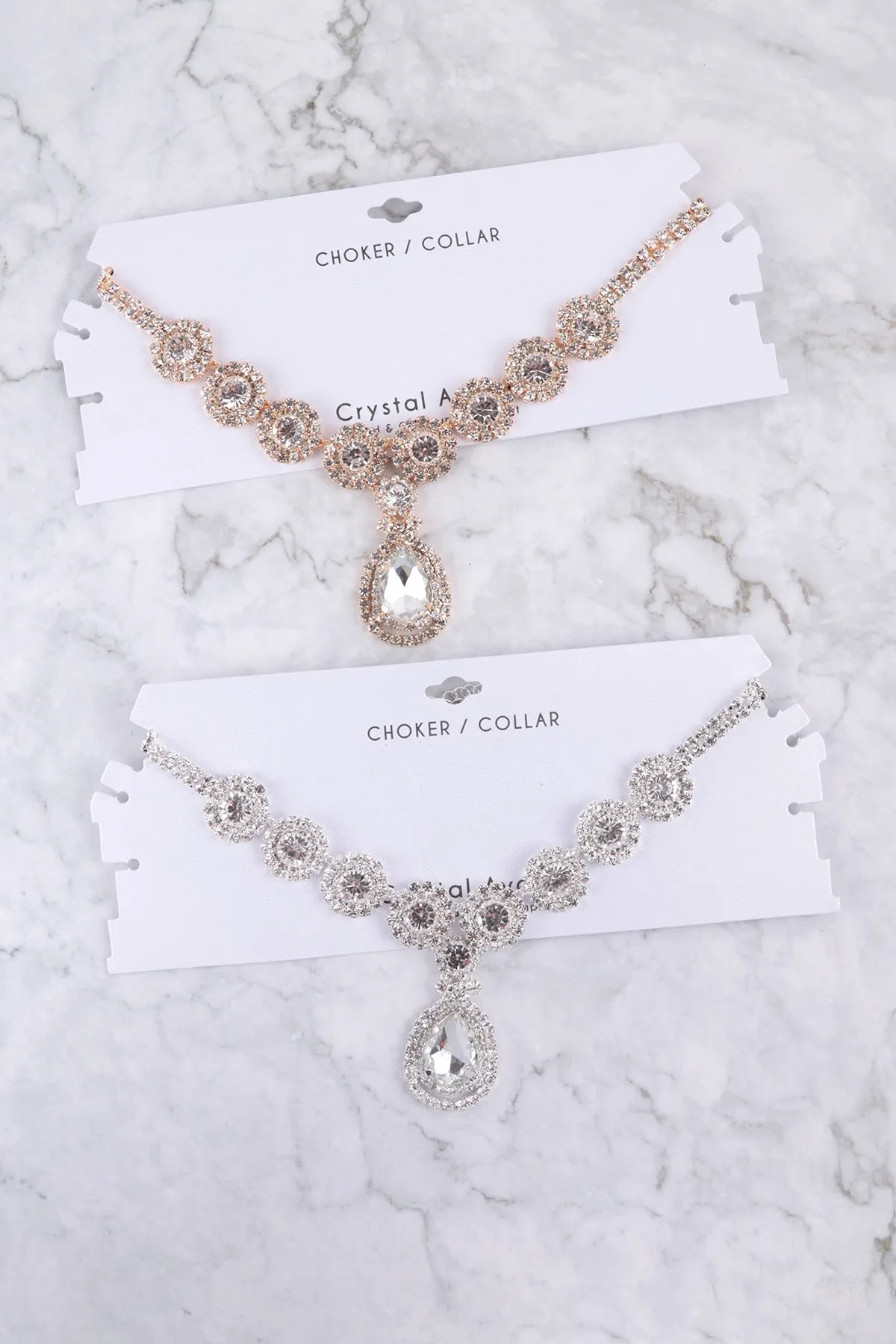 RHINESTONE HALO CHOKER TEARDROP NECKLACE