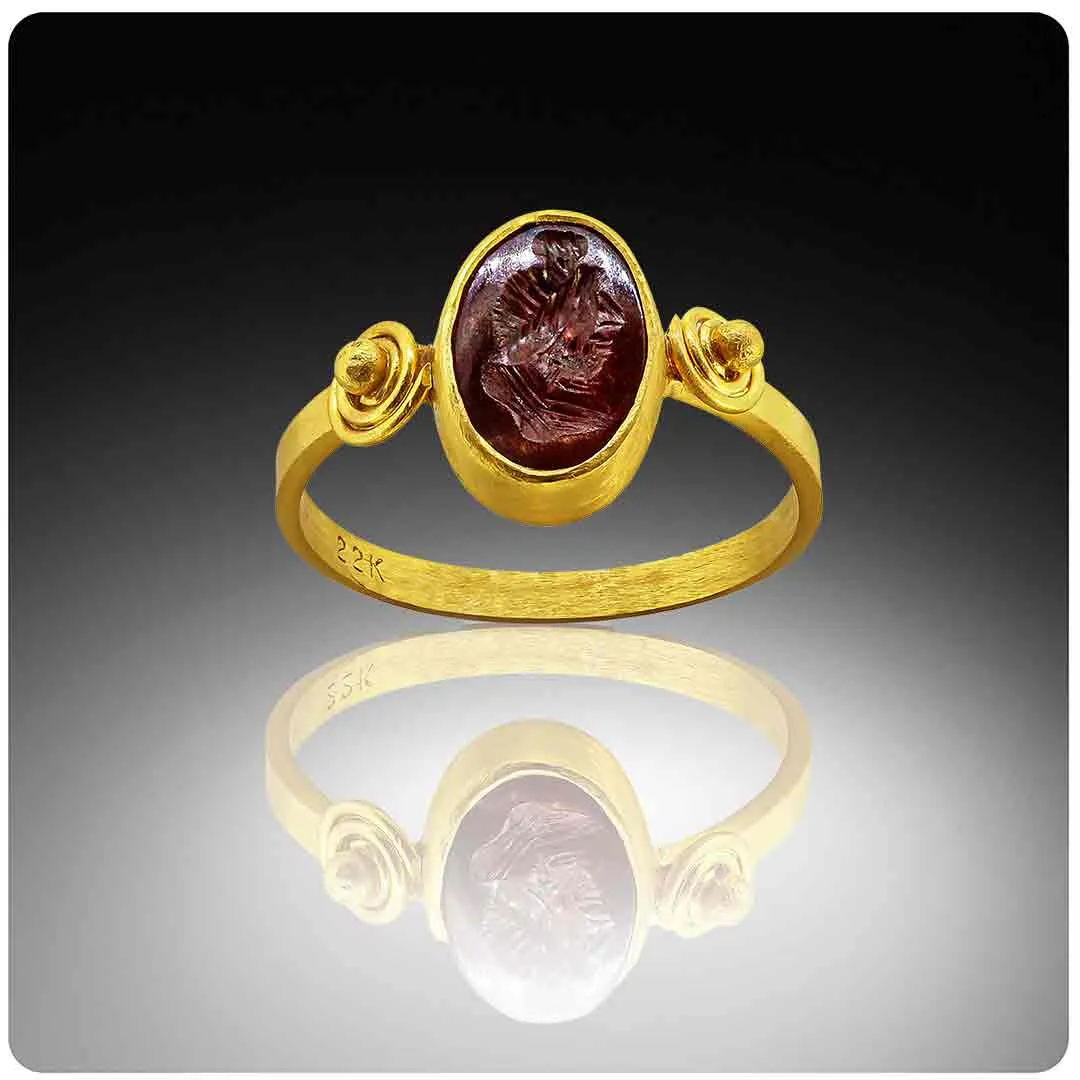 Roman God Ancient Intaglio 22K Ring