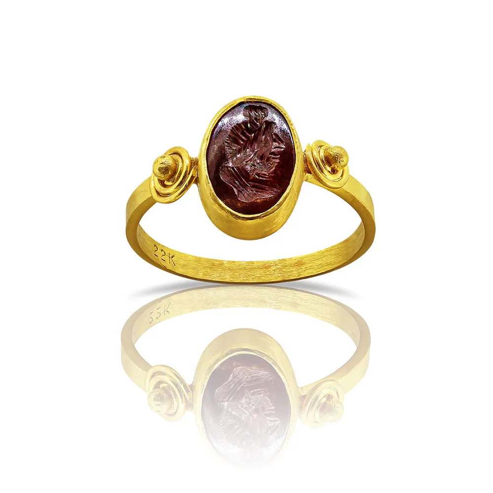 Roman God Ancient Intaglio 22K Ring
