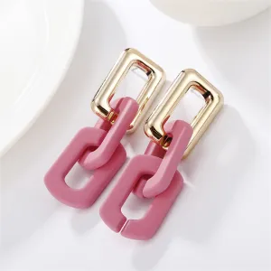 Rose Acrylic & 18K Gold-Plated Chunky Cable Chain Drop Earrings