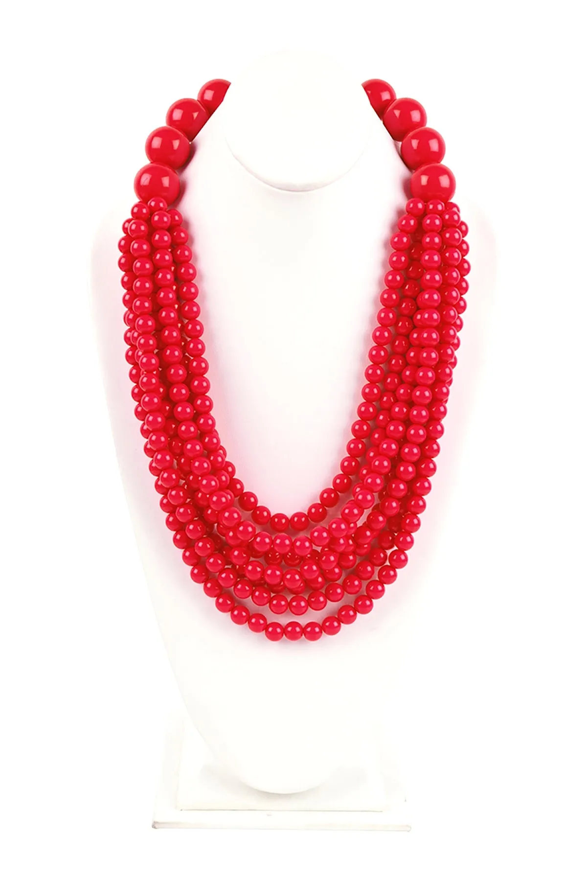 Round Bead Layered Statement Necklace and Earring Set Red - Pack of 6