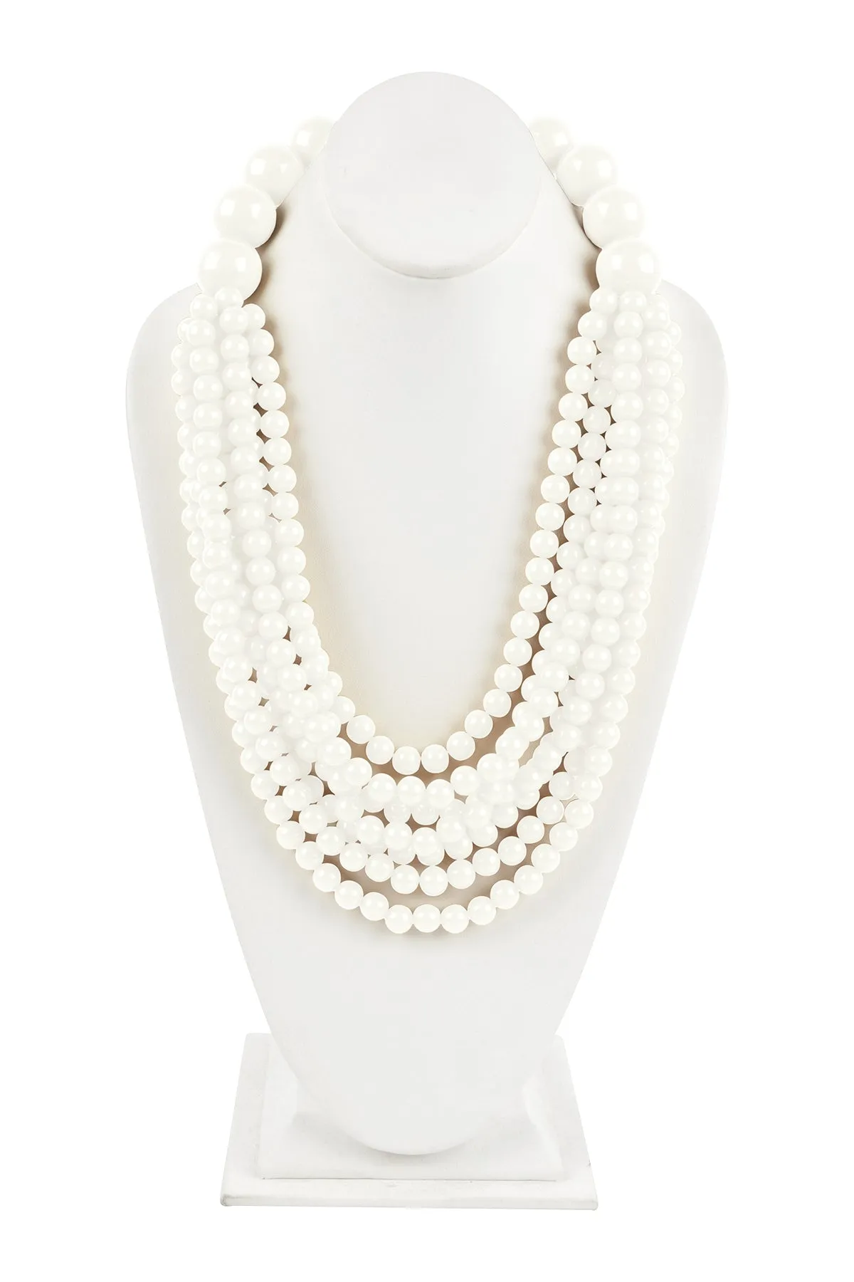 Round Bead Layered Statement Necklace and Earring Set White - Pack of 6