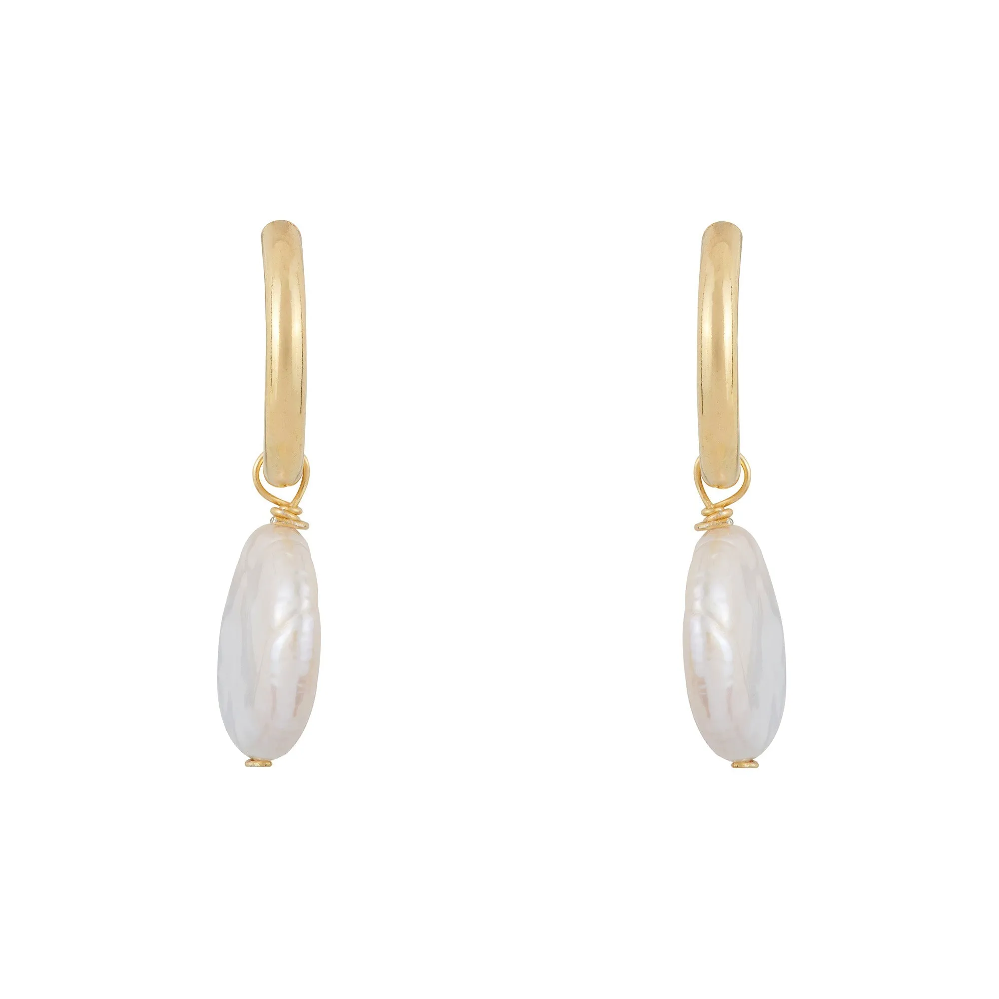 Round Pearl Drop Hoops: Gold