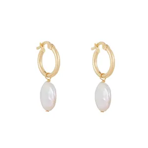 Round Pearl Drop Hoops: Gold