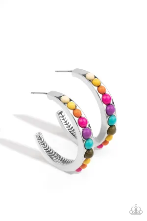 Rural Relaxation - Multi - Colored Stone Bead Paparazzi Hoop Earrings